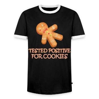 Positive on Cookie Chef Christmas - Men's Ringer Shirt - black/white - Front - AI Model Female 172 light (172cm) & AI Model Male 178 light (178cm)
