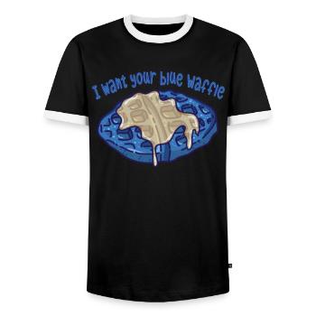 I want your blue waffle to butter - Men's Ringer Shirt - black/white - Front - AI Model Female 172 light (172cm) & AI Model Male 178 light (178cm)