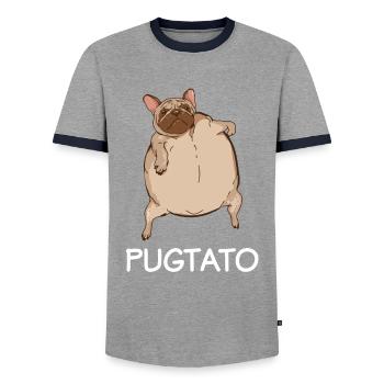 Pugtato Dog Breed Fat Pet Joke Humor - Men's Ringer Shirt - grey/navy  - Front - AI Model Female 172 light (172cm) & AI Model Male 178 light (178cm)