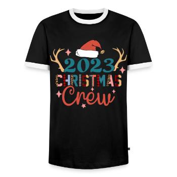 Équipage de Noël 2023 Chapeau de Noël Bois de cerf - T-shirt contrasté Homme - noir/blanc - Devant - AI Model Female 172 light (172cm) & AI Model Male 178 light (178cm)