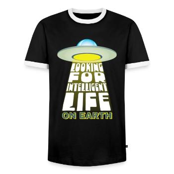 In search of intelligent life on - Men's Ringer Shirt - black/white - Front - AI Model Female 172 light (172cm) & AI Model Male 178 light (178cm)