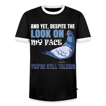 Trotz Meines Gesichtsausdrucks Redest Immer Noch - Männer Kontrast-T-Shirt - Schwarz/Weiß - Vorne - AI Model Female 172 light (172cm) & AI Model Male 178 light (178cm)