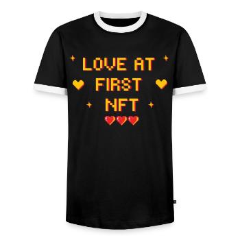 Love on the first nft Love for NFT Valentine's Day - Men's Ringer Shirt - black/white - Front - AI Model Female 172 light (172cm) & AI Model Male 178 light (178cm)