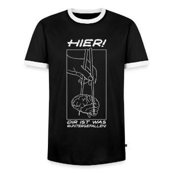 here! Something has fallen down to you - Men's Ringer Shirt - black/white - Front - AI Model Female 172 light (172cm) & AI Model Male 178 light (178cm)