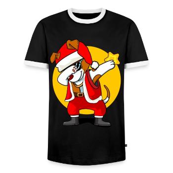 Jack Russell Terrier Chien de Noël Costume de Père Noël - T-shirt contrasté Homme - noir/blanc - Devant - AI Model Female 172 light (172cm) & AI Model Male 178 light (178cm)
