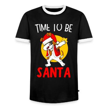 Il est temps d’être costume de Père Noël Jack Russell - T-shirt contrasté Homme - noir/blanc - Devant - AI Model Female 172 light (172cm) & AI Model Male 178 light (178cm)