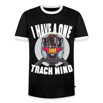 J’ai une piste unique - T-shirt contrasté Homme - noir/blanc - Devant - AI Model Female 172 light (172cm) & AI Model Male 178 light (178cm)