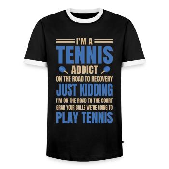 Ich Bin Tennissüchtig Auf Dem Weg Zum Erholungs - Männer Kontrast-T-Shirt - Schwarz/Weiß - Vorne - AI Model Female 172 light (172cm) & AI Model Male 178 light (178cm)