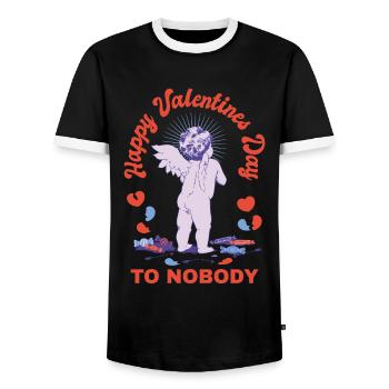 Happy Valentine's Day to no one Cupid Little Angel - Men's Ringer Shirt - black/white - Front - AI Model Female 172 light (172cm) & AI Model Male 178 light (178cm)