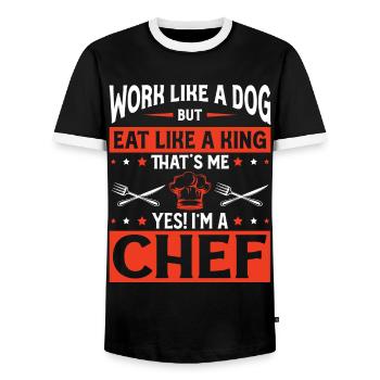 Travailler comme un chien qui mange comme un roi - T-shirt contrasté Homme - noir/blanc - Devant - AI Model Female 172 light (172cm) & AI Model Male 178 light (178cm)