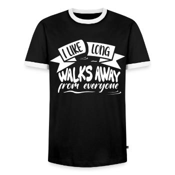 I like long walks away from any quote - Men's Ringer Shirt - black/white - Front - AI Model Female 172 light (172cm) & AI Model Male 178 light (178cm)