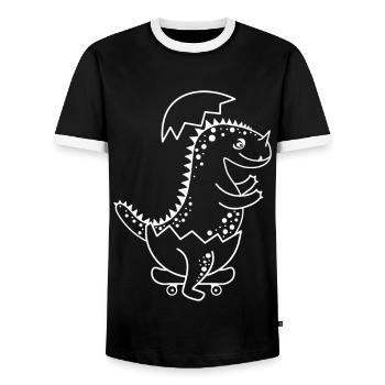 Frisch geschlüpftes Dinosaurier-Baby beim Skaten! - Männer Kontrast-T-Shirt - Schwarz/Weiß - Vorne - AI Model Female 172 light (172cm) & AI Model Male 178 light (178cm)