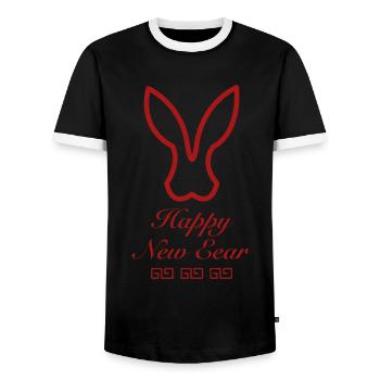 Joyeux Nouvel An Chinois Lapin 2023 - T-shirt contrasté Homme - noir/blanc - Devant - AI Model Female 172 light (172cm) & AI Model Male 178 light (178cm)