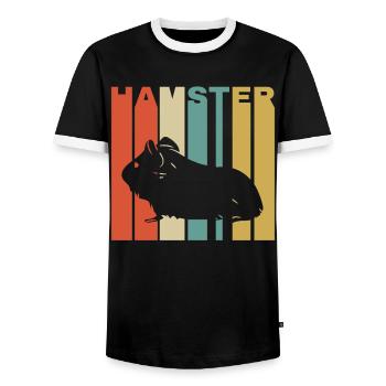 Hamster Fluffy Small Rodent Cage Cage - Men's Ringer Shirt - black/white - Front - AI Model Female 172 light (172cm) & AI Model Male 178 light (178cm)