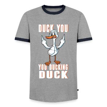 Ente Du Du Ente Duck Witz Prank - Männer Kontrast-T-Shirt - Grau/Navy  - Vorne - AI Model Female 172 light (172cm) & AI Model Male 178 light (178cm)