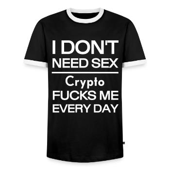 Je n’ai pas besoin de sexe crypto moi tous les jours - T-shirt contrasté Homme - noir/blanc - Devant - AI Model Female 172 light (172cm) & AI Model Male 178 light (178cm)