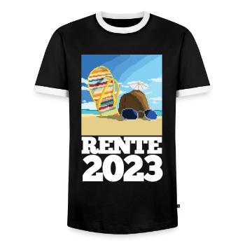 Pension 2023 Beach Pixel Coconut Cocktail - Men's Ringer Shirt - black/white - Front - AI Model Female 172 light (172cm) & AI Model Male 178 light (178cm)