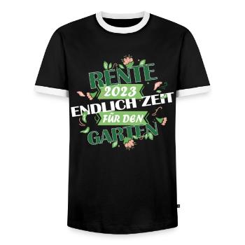 Rente 2023 Endlich Zeit Für Den Garten - Männer Kontrast-T-Shirt - Schwarz/Weiß - Vorne - AI Model Female 172 light (172cm) & AI Model Male 178 light (178cm)