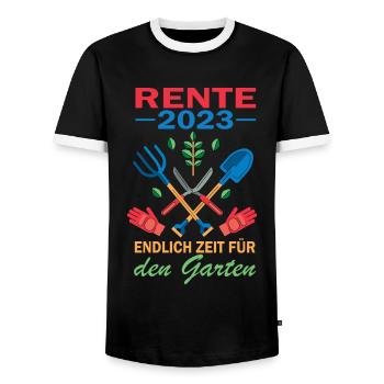 Rente 2023 Endlich Zeit Für Den Garten - Männer Kontrast-T-Shirt - Schwarz/Weiß - Vorne - AI Model Female 172 light (172cm) & AI Model Male 178 light (178cm)