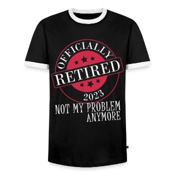 Retraités 2023 n’est plus mon problème - T-shirt contrasté Homme - noir/blanc - Devant - AI Model Female 172 light (172cm) & AI Model Male 178 light (178cm)