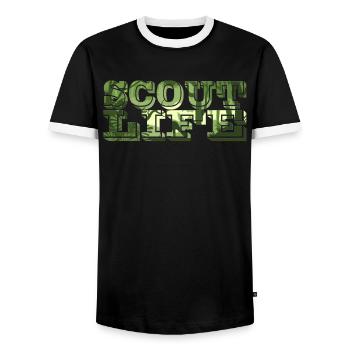 Scout life Hiking in the mountains - Men's Ringer Shirt - black/white - Front - AI Model Female 172 light (172cm) & AI Model Male 178 light (178cm)