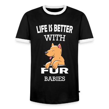 La vie est meilleure avec les chiots à fourrure - T-shirt contrasté Homme - noir/blanc - Devant - AI Model Female 172 light (172cm) & AI Model Male 178 light (178cm)