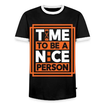 Time to be a nice person - Men's Ringer Shirt - black/white - Front - AI Model Female 172 light (172cm) & AI Model Male 178 light (178cm)