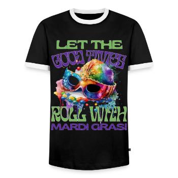 Let the good times begin - Men's Ringer Shirt - black/white - Front - AI Model Female 172 light (172cm) & AI Model Male 178 light (178cm)