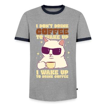 Ich trinke keinen Kaffee zum Aufwachen - Männer Kontrast-T-Shirt - Grau/Navy  - Vorne - AI Model Female 172 light (172cm) & AI Model Male 178 light (178cm)