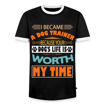 Ich Wurde Hundetrainer Weil Das Leben Ihres Hundes - Männer Kontrast-T-Shirt - Schwarz/Weiß - Vorne - AI Model Female 172 light (172cm) & AI Model Male 178 light (178cm)