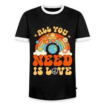 Groovy All You Need Is Love Rainbow - Men's Ringer Shirt - black/white - Front - AI Model Female 172 light (172cm) & AI Model Male 178 light (178cm)