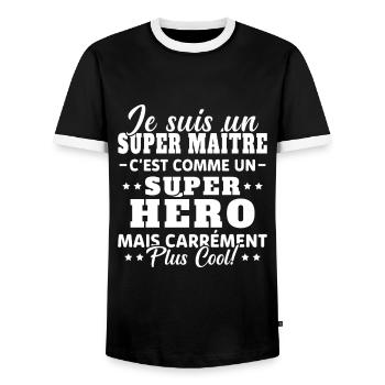 Super Maître Comme Un Super Héro Humour Cadeau - T-shirt contrasté Homme - noir/blanc - Devant - AI Model Female 172 light (172cm) & AI Model Male 178 light (178cm)
