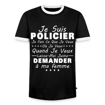 Policier En Couple Idée Cadeau Pour Mon Mari - T-shirt contrasté Homme - noir/blanc - Devant - AI Model Female 172 light (172cm) & AI Model Male 178 light (178cm)