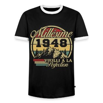 Millésime 1948 Vintage Cadeau Anniversaire - T-shirt contrasté Homme - noir/blanc - Devant - AI Model Female 172 light (172cm) & AI Model Male 178 light (178cm)