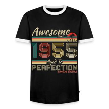 1955 Vintage Retro Jubiläumsgeschenk - Männer Kontrast-T-Shirt - Schwarz/Weiß - Vorne - AI Model Female 172 light (172cm) & AI Model Male 178 light (178cm)