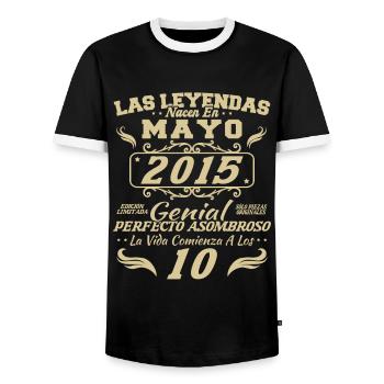 May 2015 Vintage Birthday Gift - Men's Ringer Shirt - black/white - Front - AI Model Female 172 light (172cm) & AI Model Male 178 light (178cm)