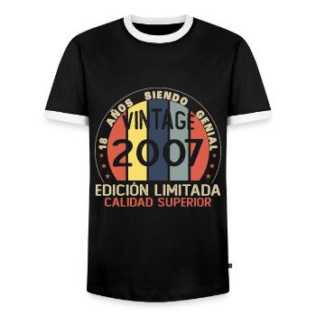 18 Years Birthday Gift Made In 2007 - Men's Ringer Shirt - black/white - Front - AI Model Female 172 light (172cm) & AI Model Male 178 light (178cm)