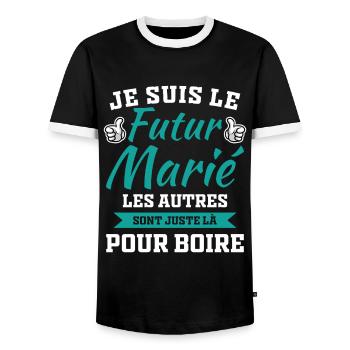 I'm the Groom-to-be Humor Gift-to-Groom - Men's Ringer Shirt - black/white - Front - AI Model Female 172 light (172cm) & AI Model Male 178 light (178cm)