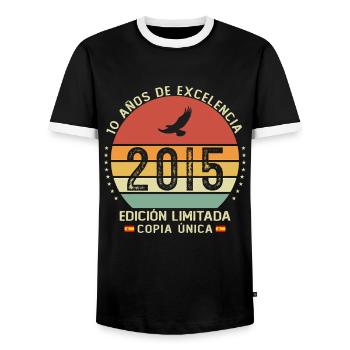 10 Years 2015 Vintage Anniversary Gift - Men's Ringer Shirt - black/white - Front - AI Model Female 172 light (172cm) & AI Model Male 178 light (178cm)
