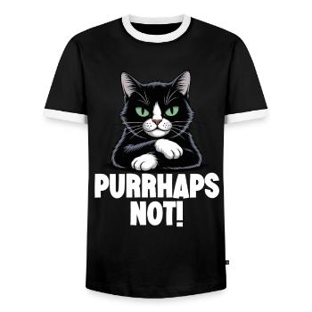 Drôle de chat noir maléfique ronronne peut-être pas - T-shirt contrasté Homme - noir/blanc - Devant - AI Model Female 172 light (172cm) & AI Model Male 178 light (178cm)