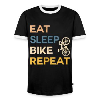 Eat sleep bike repeat - Men's Ringer Shirt - black/white - Front - AI Model Female 172 light (172cm) & AI Model Male 178 light (178cm)