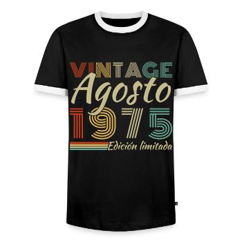 Août 1975 Rétro Vintage Cadeau d’anniversaire - T-shirt contrasté Homme - noir/blanc - Devant - AI Model Female 172 light (172cm) & AI Model Male 178 light (178cm)