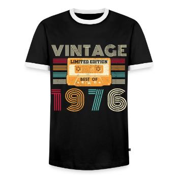 50 Years 1976 Vintage Retro Birthday - Men's Ringer Shirt - black/white - Front - AI Model Female 172 light (172cm) & AI Model Male 178 light (178cm)