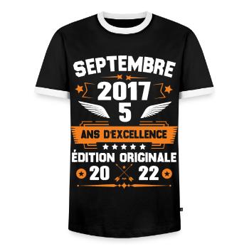 Septembre 2017 Idée cadeau d'anniversaire 5 ans - T-shirt contrasté Homme - noir/blanc - Devant - AI Model Female 172 light (172cm) & AI Model Male 178 light (178cm)