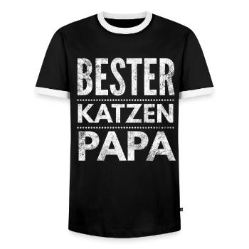Bester Katzen Papa da schnurren die Katzen - Männer Kontrast-T-Shirt - Schwarz/Weiß - Vorne - AI Model Female 172 light (172cm) & AI Model Male 178 light (178cm)