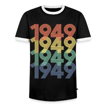 1949 75. Geburtstag Männer Frauen 75 Jahre alt Jahrgang - Männer Kontrast-T-Shirt - Schwarz/Weiß - Vorne - AI Model Female 172 light (172cm) & AI Model Male 178 light (178cm)