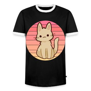 Anime cat in sunset - Men's Ringer Shirt - black/white - Front - AI Model Female 172 light (172cm) & AI Model Male 178 light (178cm)