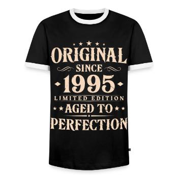 Original Since 1995 Vintage Birthday Gift - Men's Ringer Shirt - black/white - Front - AI Model Female 172 light (172cm) & AI Model Male 178 light (178cm)
