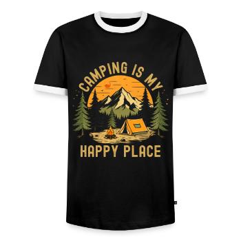 Camping is my Happy Place - Men's Ringer Shirt - black/white - Front - AI Model Female 172 light (172cm) & AI Model Male 178 light (178cm)