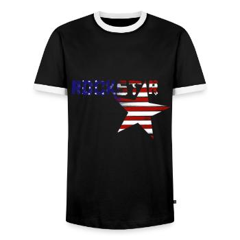 US Rock Star - Men's Ringer Shirt - black/white - Front - AI Model Female 172 light (172cm) & AI Model Male 178 light (178cm)